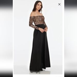 Margaret Off The Shoulder Sequin Bodice Gown For Women | Spandex/nylon In Black